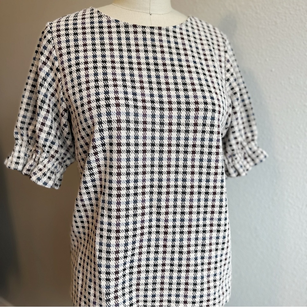 Ann Taylor, Multi Colored Plaid & Kitted Blouse